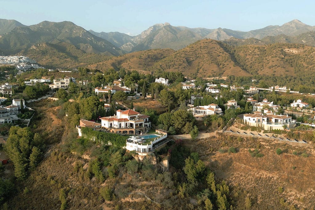 Aerial Property & Landscape Photography – Hillside Villas in Southern Spain | Silverscreen Film & Photography Aerial view of luxury hillside villas and landscape in southern Spain showing property setting and surrounding environment