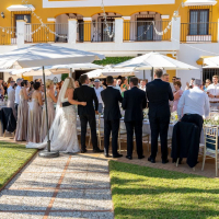 "Moments of pure joy unfold as wedding guests celebrate with the bride and groom at the exclusive Cortijo Maria Luisa in Nerja, Spain. Dougie Farrelly, a highly recommended Irish Professional Wedding Photographer, expertly captures the magic of this celebration in collaboration with Silverscreen Film & Photography. Wedding guests celebrating with the bride and groom at the private and exclusive Cortijo Maria Luisa in Nerja, Spain. Photo by Dougie Farrelly, renowned Irish Professional Wedding Photographer. Collaboration with Silverscreen Film & Photography.