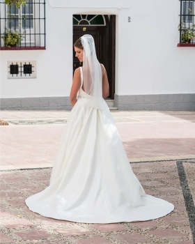 Bride in a white wedding dress and veil in Marbella, Costa del Sol, Spain
